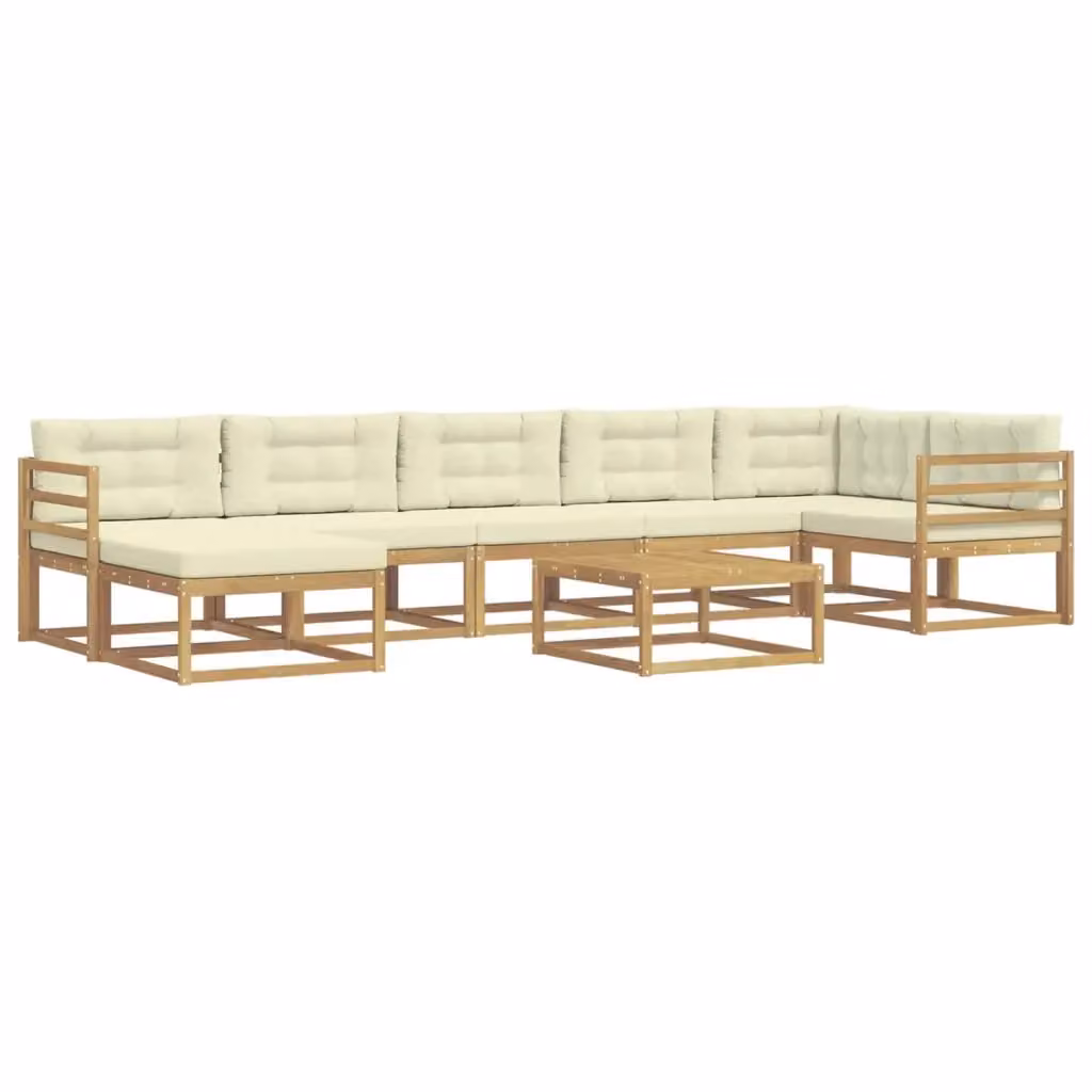 Set di divani da esterno vidaXL a forma di U in legno di acacia con cuscini, colore bianco e beige – 2
