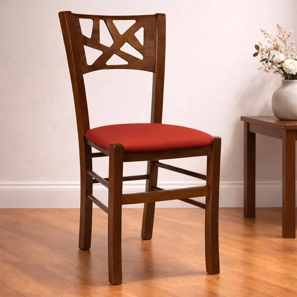 Set da 2 sedie da sala da pranzo Sissy in legno di faggio color noce scuro con seduta imbottita rossa – 2