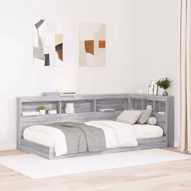 Testata del letto con contenitore e porta USB vidaXL, Grigio, L: 217,5 cm x H: 107,5 cm x P: 76,5 cm