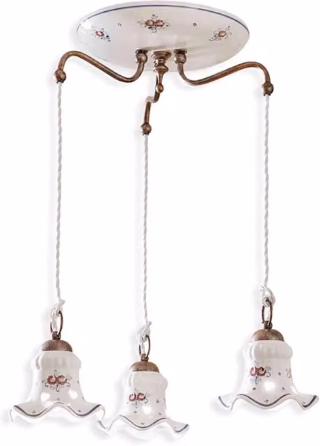 Lampadario Tondo Classico Chieti Metallo E Ceramica Nero Sfumato Rame 3 Luci E14