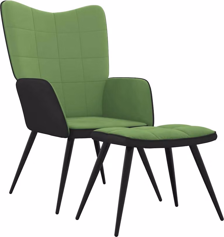 vidaXL Poltrona relax con sgabello in velluto verde chiaro e PVC