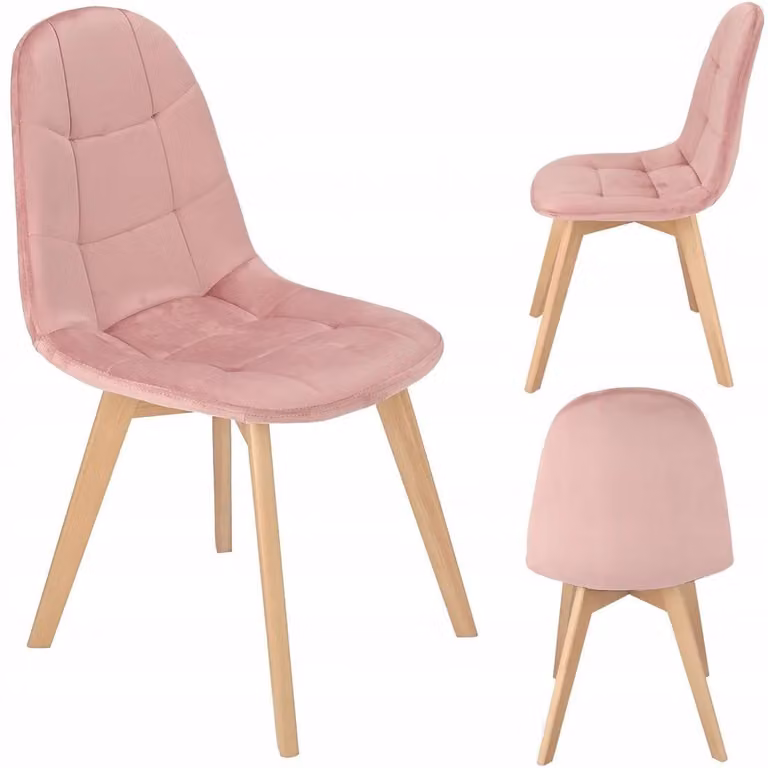 Sedia Sedia da cucina Sedia da soggiorno Rivestimento in velluto Trapuntato Rosa Gambe in legno massiccio