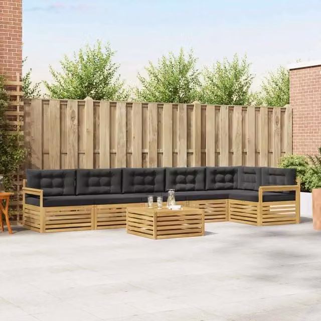 Set di divani da esterno moderno vidaXL in legno di acacia, 7 pezzi, Bianco e Antracite