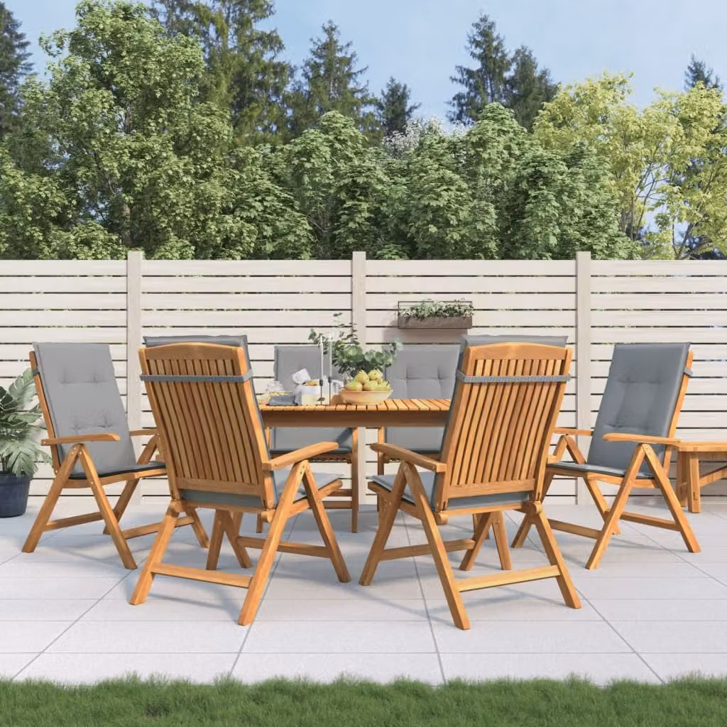 Set di 6 sedie pieghevoli reclinabili con cuscini vidaXL in legno di teak marrone e grigio