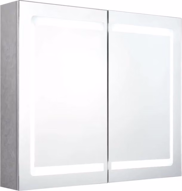 Armadietto da bagno moderno con specchio e illuminazione LED in MDF e vetro, Grigio, L: 80 cm, P: 12 cm, H: 68 cm – 1