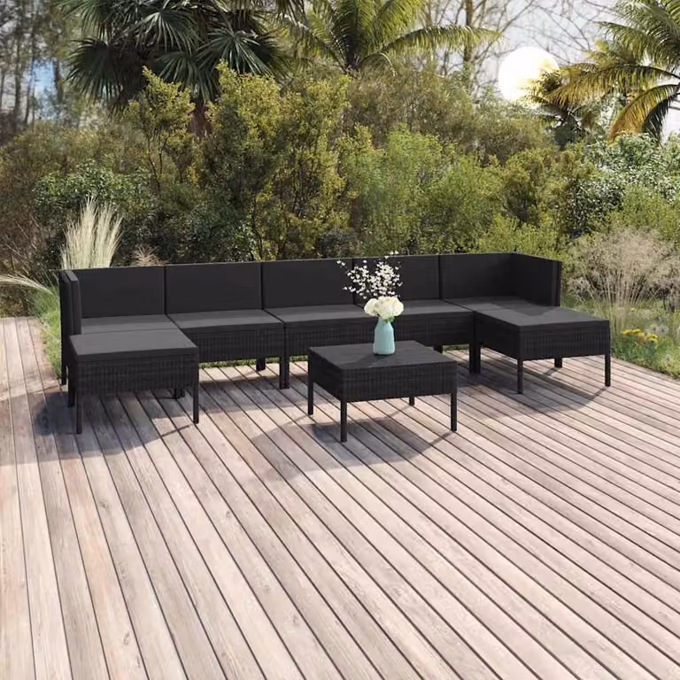 Set Divani da Giardino vidaXL 8 pz a forma a U con Tavolino e Ottoman, Colore Nero