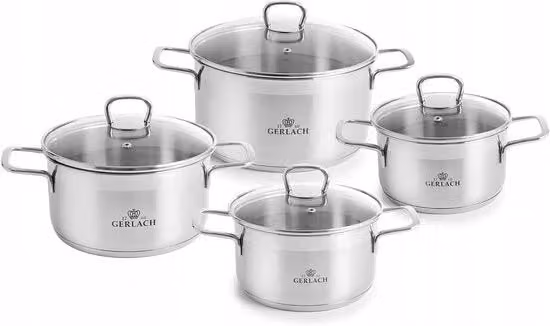 Set di padelle in acciaio inossidabile - Padelle a induzione - 4 pezzi - Argento - 24 cm