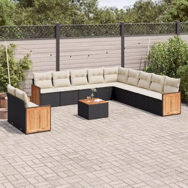 Set di divani da giardino VIDAXL a forma di U in polyrattan nero con cuscini, 12 pezzi