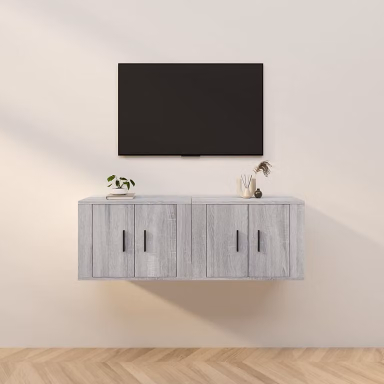 Set di 2 mobili porta TV da parete vidaXL in legno MDF, colore grigio, L 57 cm x P 34,5 cm x H 40 cm