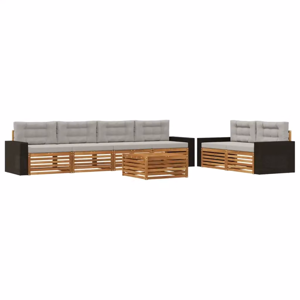 Set di divani da esterno vidaXL composto da 7 pezzi con tavolino, in legno di acacia e tessuto beige e grigio – 2