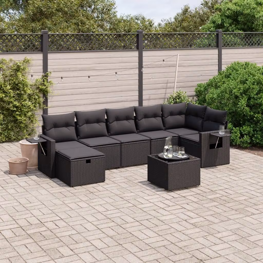 Maison Exclusive - Set da giardino 8 pezzi con cuscini in polyrattan nero
