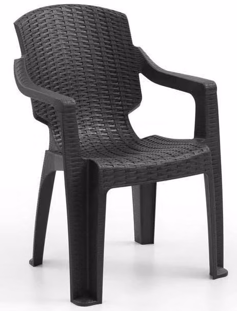 Sedia in plastica, effetto rattan, con braccioli, disponibile nei colori nero, marrone e antracite