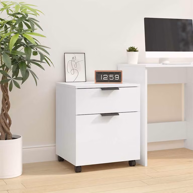 vidaXL Schedario con Ruote e Serratura in Legno Multistrato Bianco L: 45 cm, P: 38 cm, H: 54 cm