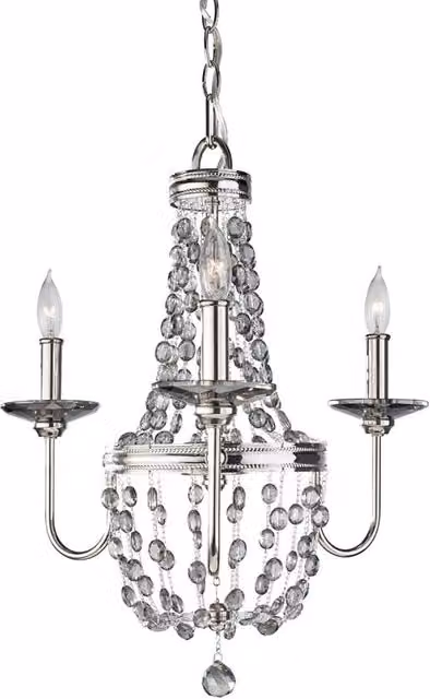 Lampadario Malia Feiss in metallo e cristallo color argento con 3xE14, regolabile in altezza e dimmerabile