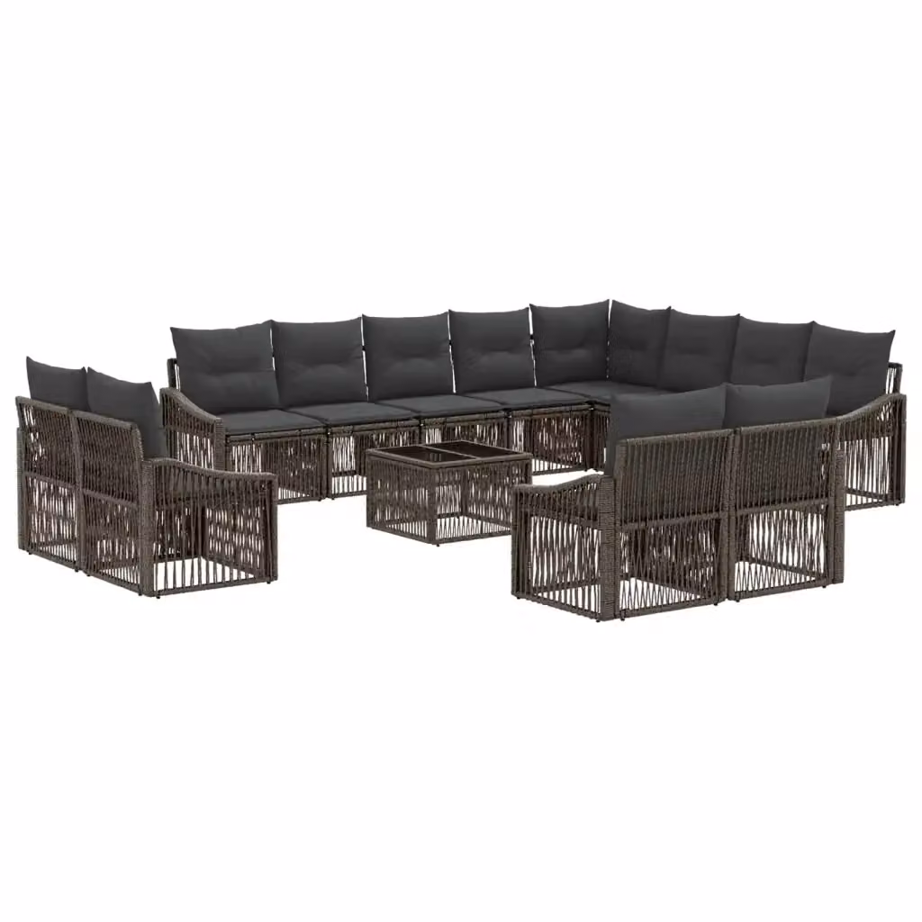 Set Divano da Giardino vidaXL a forma a U in Polyrattan Grigio con Cuscini e Tavolino – 2