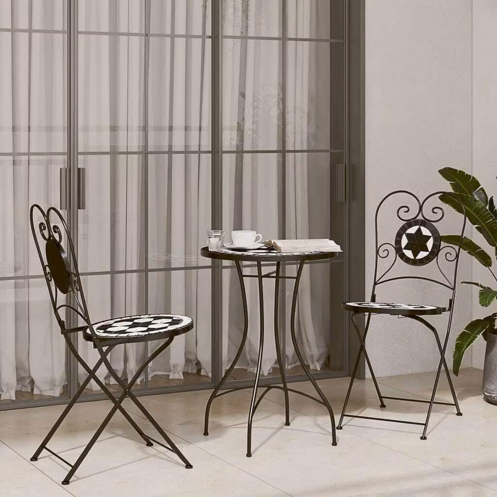 Maison Exclusive - Set da bistrot a mosaico, bianco e nero, in ferro e ceramica