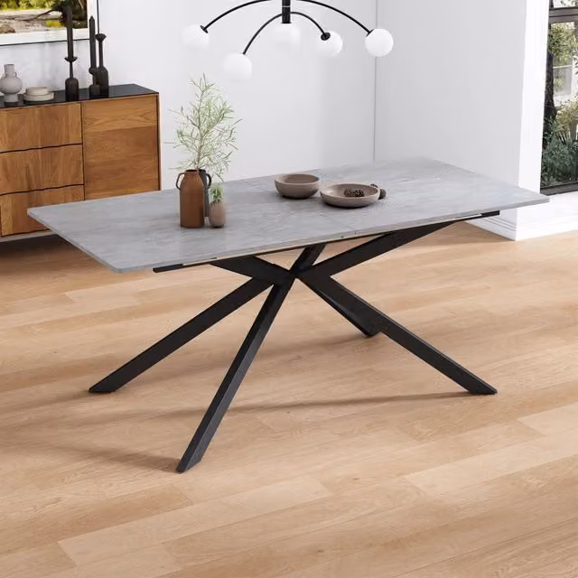 Tavolo allungabile REDOM in MDF e metallo, design minimalista, L/P/H: 150/180 x 70 x 76 cm, Nero e Grigio