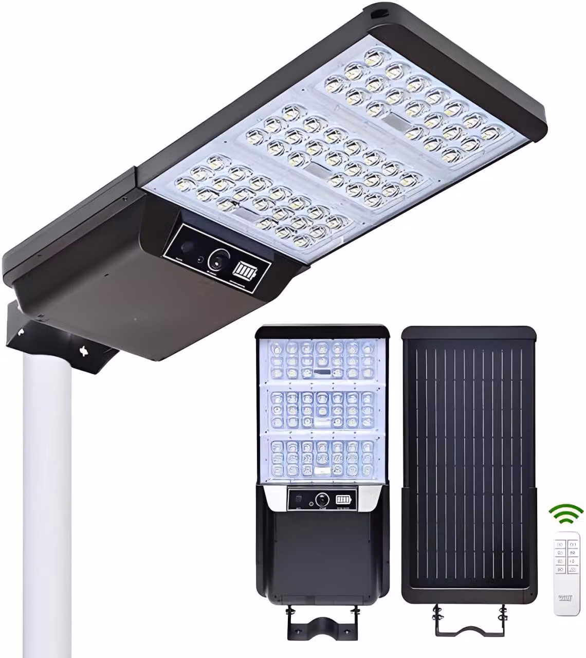 Solarsys - Luce solare per esterni, LED, 40 W, 9200 lm - sensore PIR, doppio CCT 3000 K/6000 K, batteria ricaricabile 3,2 V, 45 Ah con BMS, ideale per parcheggi, ingressi e grandi giardini