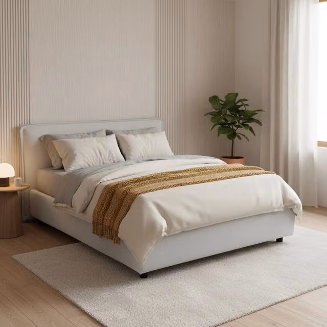 Letto Matrimoniale DMORA con Contenitore a Sollevamento, Rivestimento in Tessuto, L/P: 160 x 200 cm