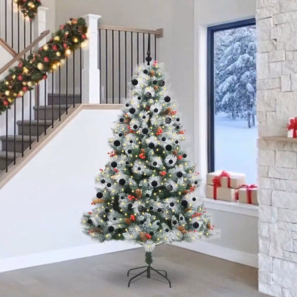 Albero di Natale artificiale moderno vidaXL verde e bianco con luci LED bianco caldo