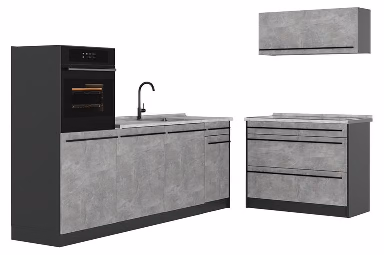 Cucina componibile Vicco R-Line Calcestruzzo/Antracite 220 cm piano di lavoro Marmo, Model 67419