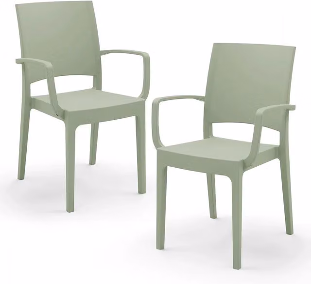 Set di 2 sedie con braccioli FLORA Redokasa in polipropilene impilabili, design moderno per interno ed esterno, colore Verde