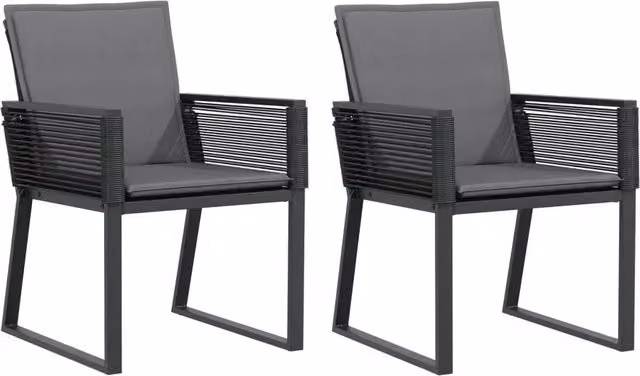 Set di 2 sedie da giardino in polyrattan con cuscini antracite e braccioli
