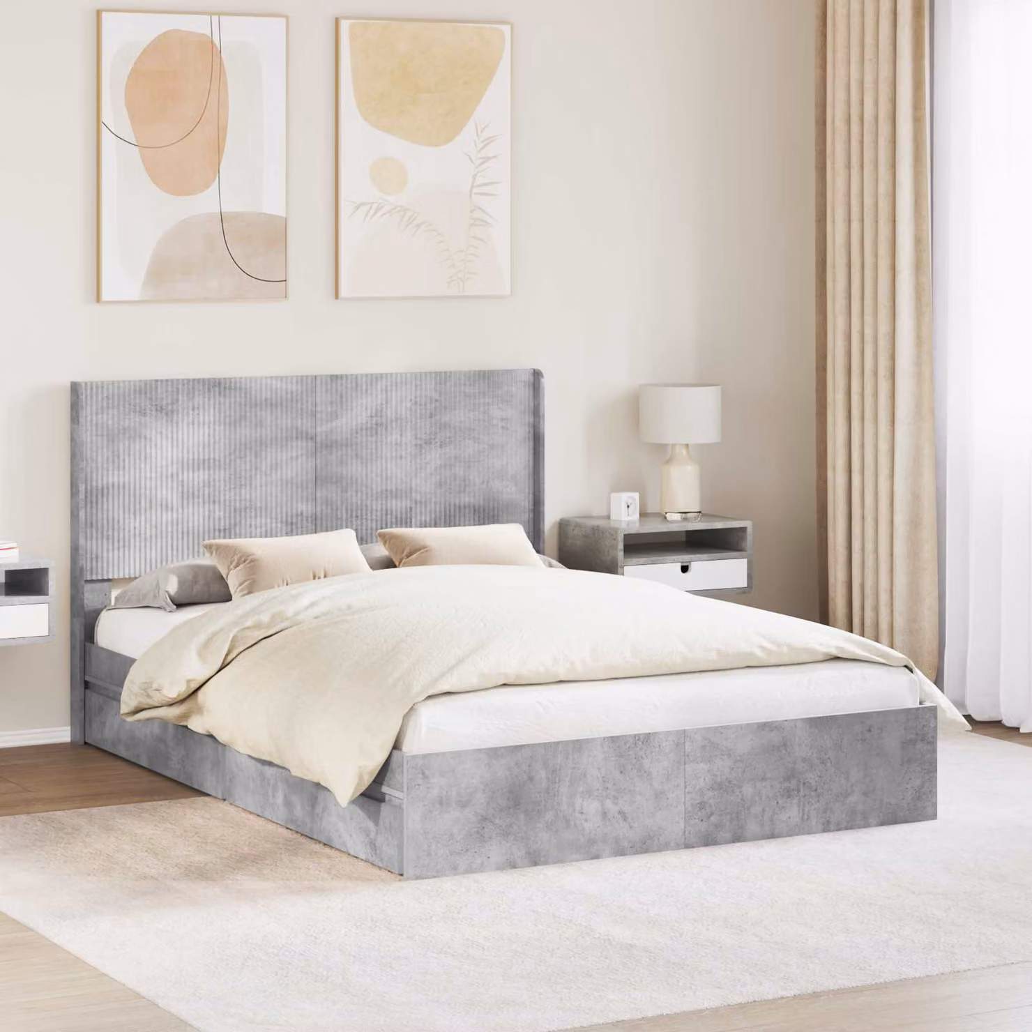 Letto con contenitore e testata vidaXL Grigio, L/P/H: 150 x 200 x 100 cm