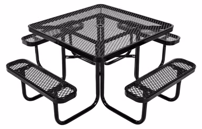 Tavolo da picnic con 4 panche - Acciaio verniciato nero - Resistente agli agenti atmosferici - Set di mobili da giardino