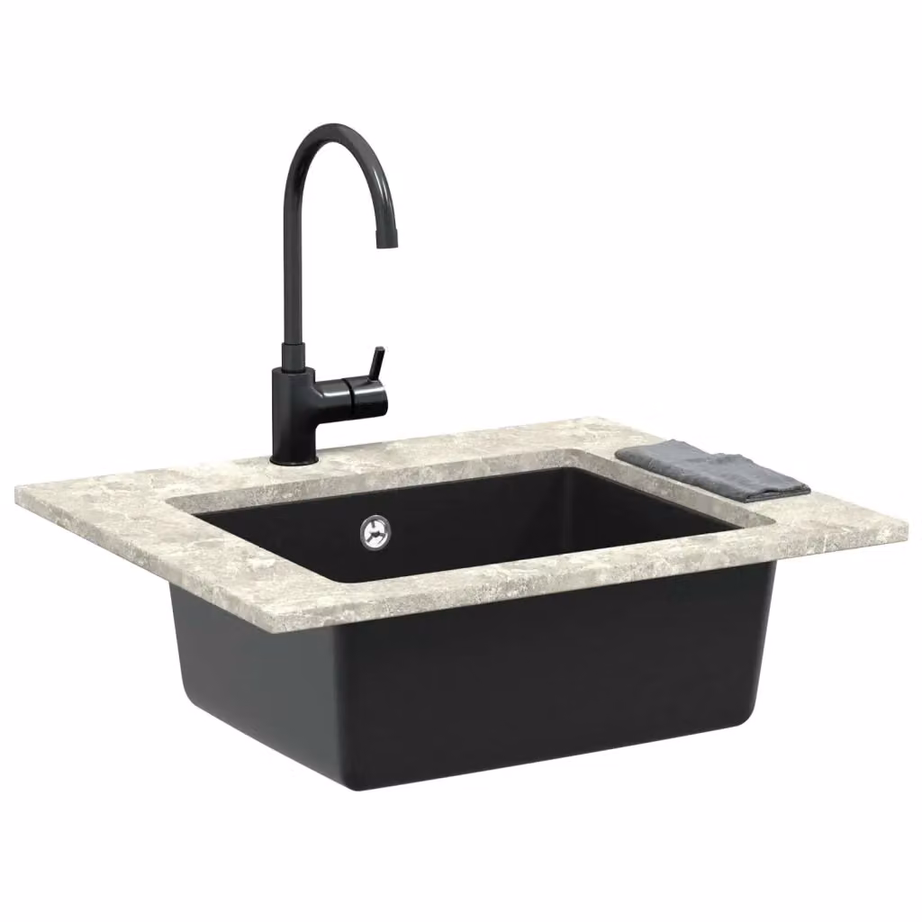Lavello vidaXL in quarzo e resina colore nero L: 53 cm, P: 46 cm, H: 20 cm – 3