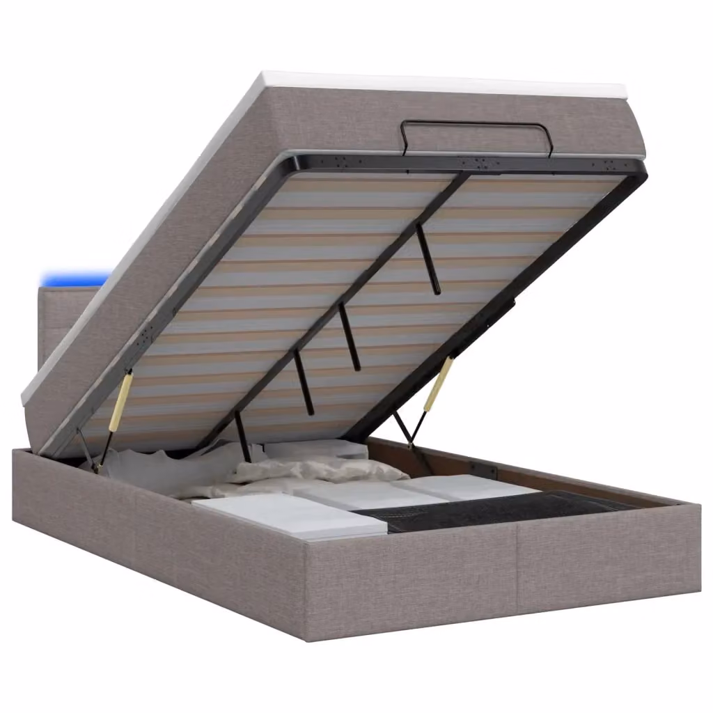 Letto Ottomano con Materasso Ibrido vidaXL con Illuminazione LED Sotto il Letto, Colore Beige e Grigio, L/P/H: 200 x 140 x 88 cm – 2