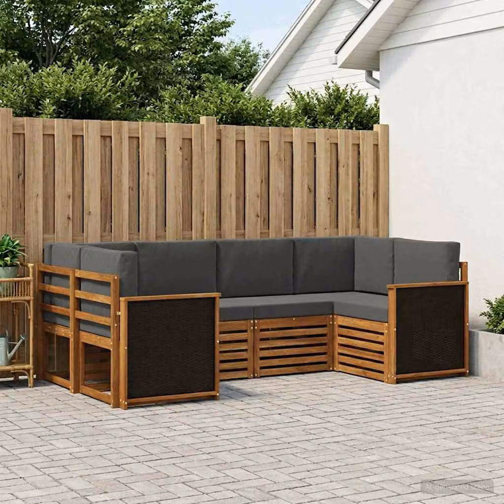 Set di divani da esterno vidaXL a forma di L composto da 6 pezzi in legno di acacia con cuscini in tessuto beige e antracite