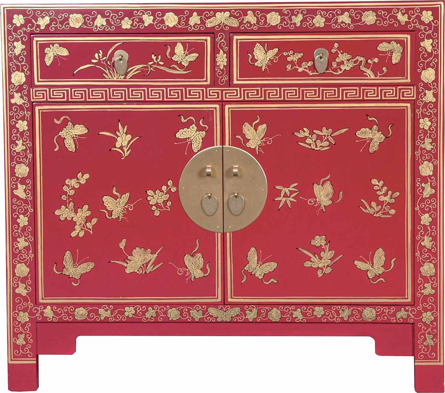 Fine Asianliving Armadio cinese Fuchsia Royale Farfalle Dipinto a mano - Collezione Orientique L90xP40xH80cm Armadio cinese Armadio cinese da matrimonio Mobili orientali Mobili asiatici