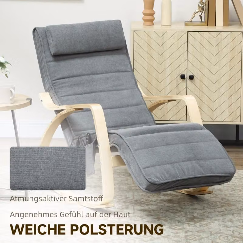 Poltrona a dondolo relax con massaggio e riscaldamento lombare REDOM, Grigio, L: 67 cm, P: 106 cm, H: 92 cm – 2