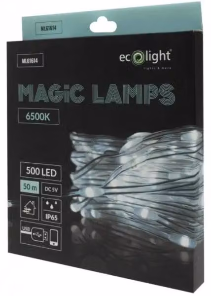Luci decorative a LED, 500 LED, 6500K, 50 metri, alimentazione a 5V DC - Eco Light