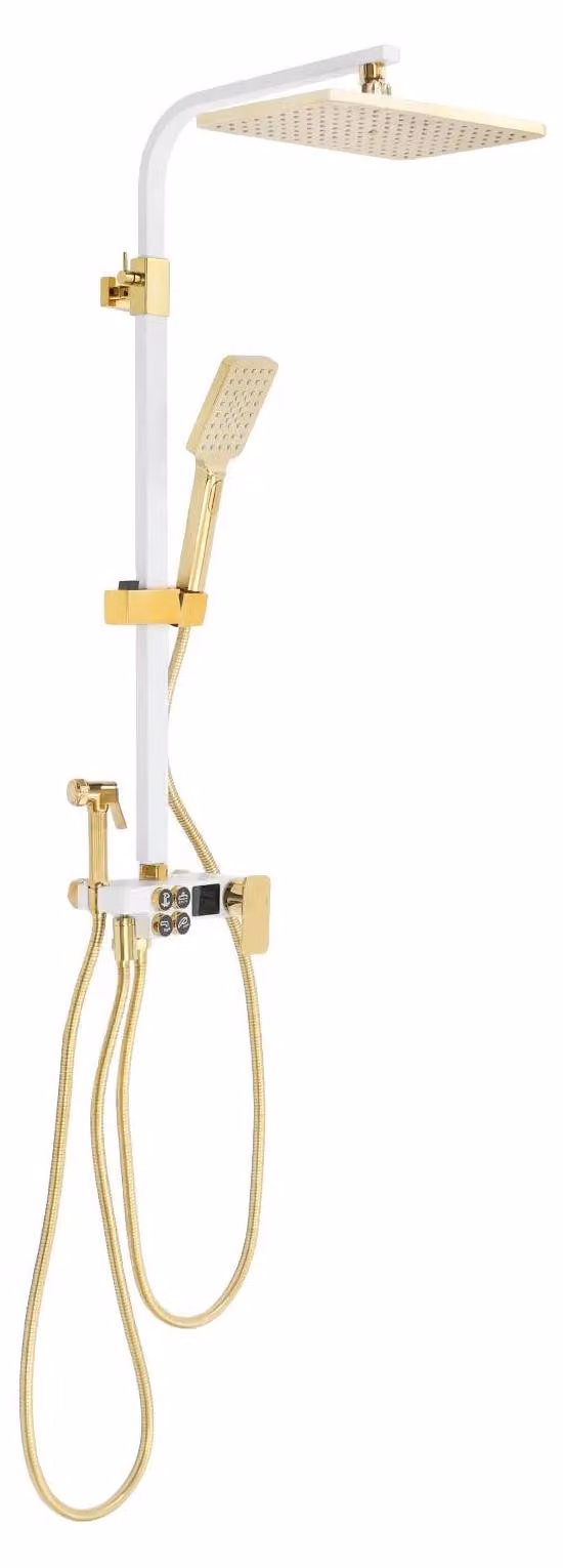 Set doccia per il bagno - Sistema doccia da montare a parete - Doccia a pioggia e soffione manuale - Multifunzione - Ottone - Bianco