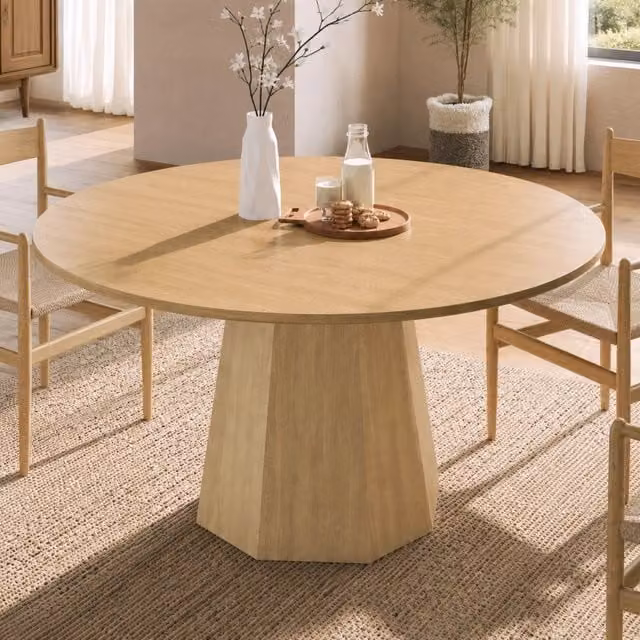 Tavolo da pranzo rotondo da 120 cm in MDF color rovere per 4-6 persone