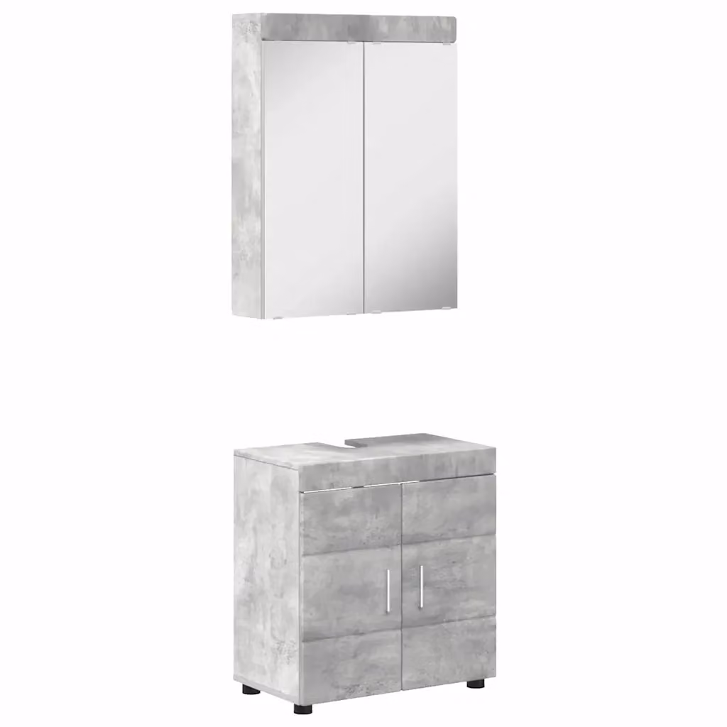 Set di mobili per il bagno vidaXL composto da mobile lavabo e armadietto con specchio, design moderno con illuminazione LED, colore grigio e argento, montaggio a parete. L/P/H: 60,0 x 34,0 x 63,0 cm – 2