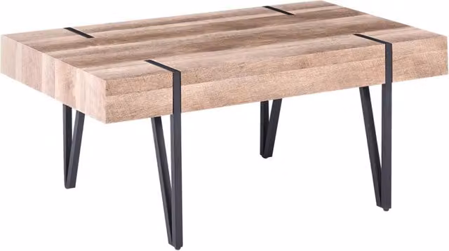 Tavolino da caffè rettangolare BELIANI in stile industriale con piano marrone e gambe a forcella in metallo nero L: 110 cm, P: 60 cm, H: 40 cm – 1