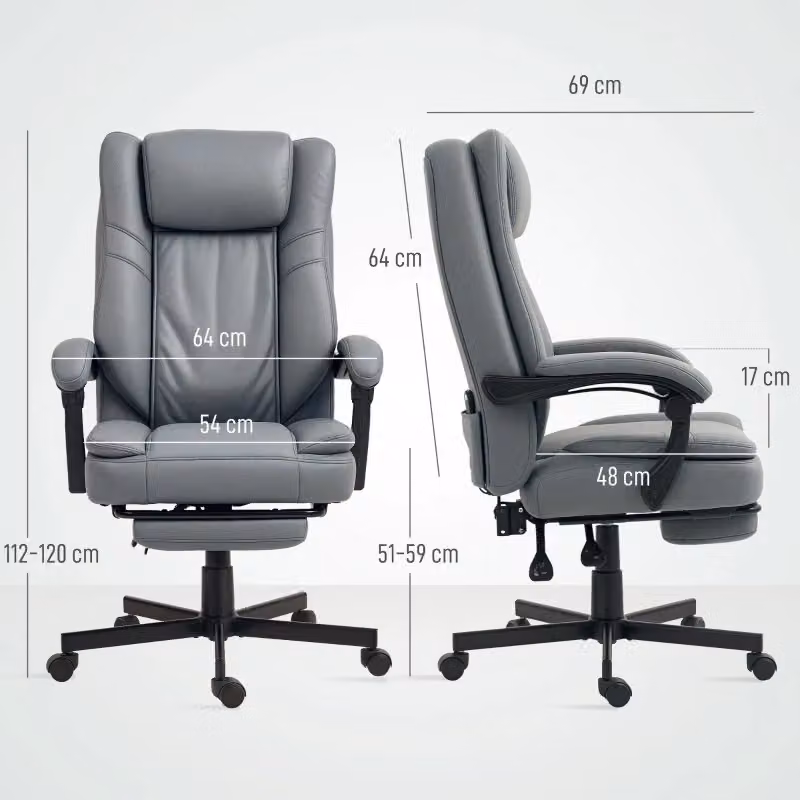 Sedia da ufficio ergonomica WISHDOR grigia con poggiatesta, poggiapiedi e rotelle, reclinabile e girevole a 360 gradi – 2