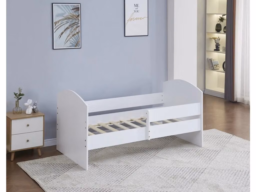 Letto per bambini Victoria in legno bianco con sponda abbattibile L: 160 cm, P: 80 cm, H: 88 cm – 2