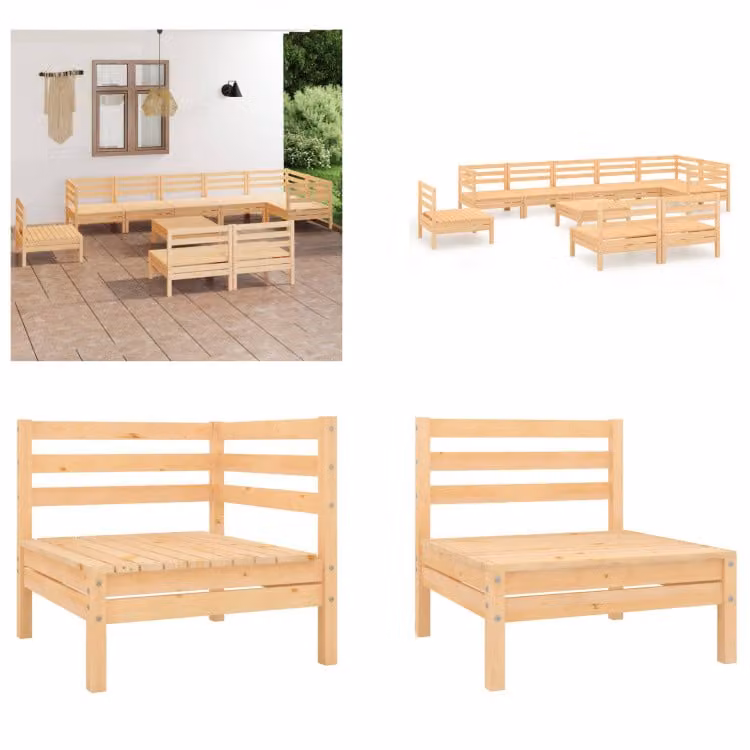vidaXL 10 pezzi. Set salotto da giardino in legno di pino massiccio - set salotto da giardino - set salotto da giardino - set divano pallet - set divano pallet