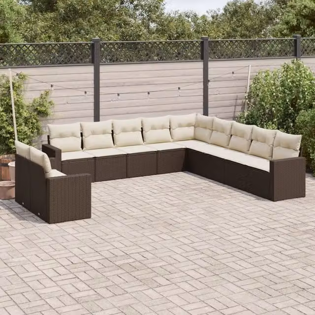 Set di divani da giardino VIDAXL in polyrattan marrone con cuscini, 11 pezzi – 1