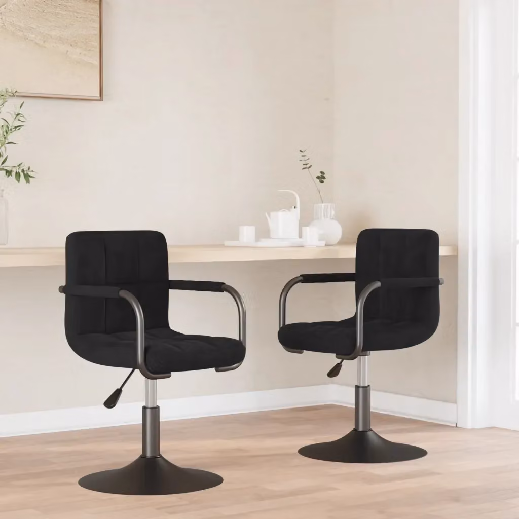 Set di 2 sedie da pranzo girevoli a 360 gradi in velluto nero con braccioli e struttura in metallo per cucina e sala da pranzo – 2
