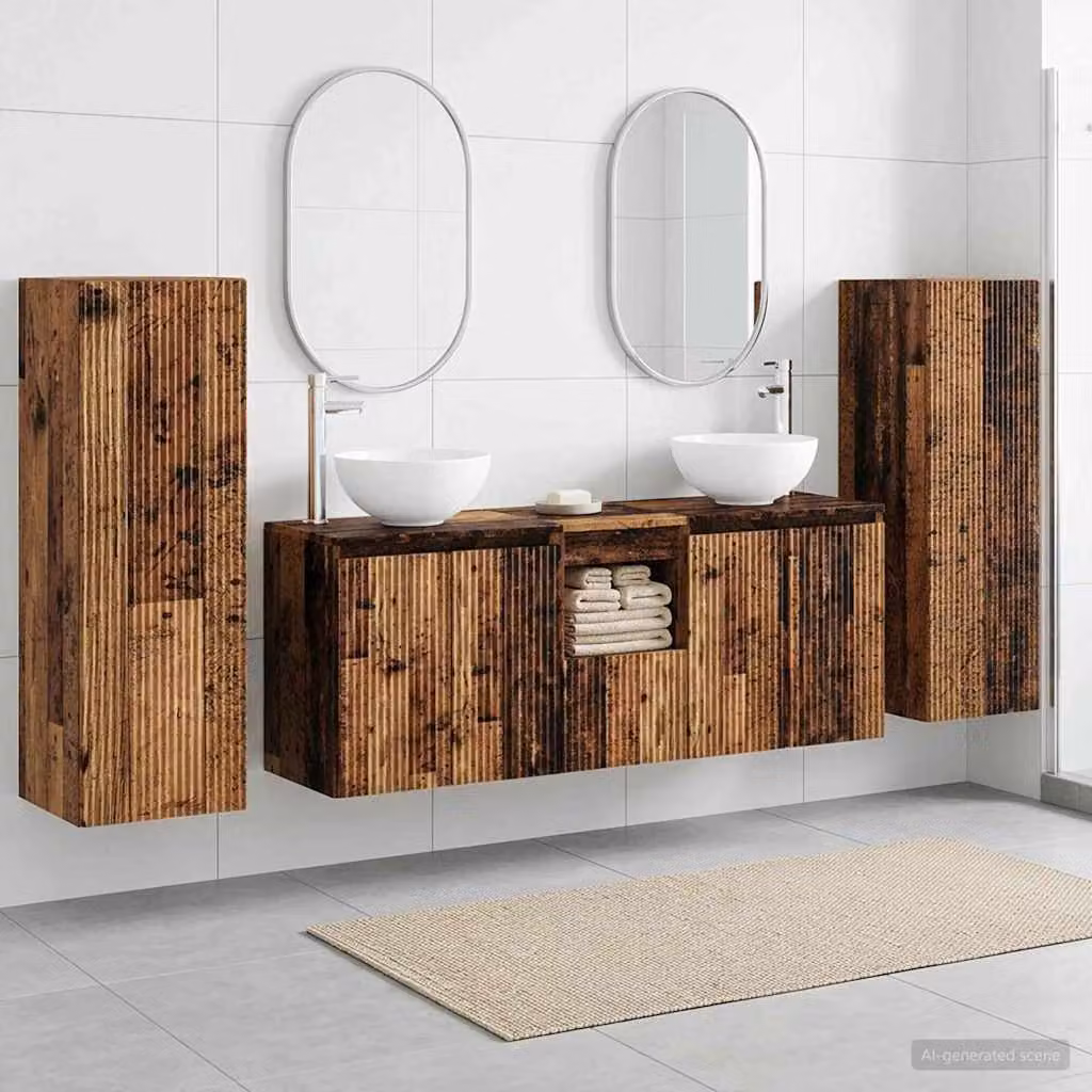 Set di mobili per il bagno moderno vidaXL in legno marrone, 5 pezzi, L/P/H: 33 x 34,5 x 100 cm