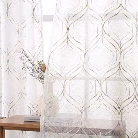 Gordini trasparenti con anelli a ingranaggio motivo a riquadri 2 pezzi 260 x 140 cm bianco e grigio per camera da letto e soggiorno