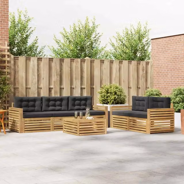 Set di mobili da giardino vidaXL composto da divano a 3 posti, poltrone e tavolino da caffè in legno di acacia, colore bianco e antracite – 1