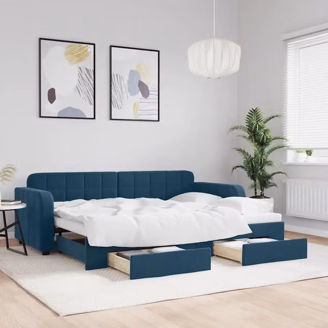 Divano Letto Estraibile con Cassetti-Sofa Letto-Daybed Blu 80x200 cm in Velluto 357569