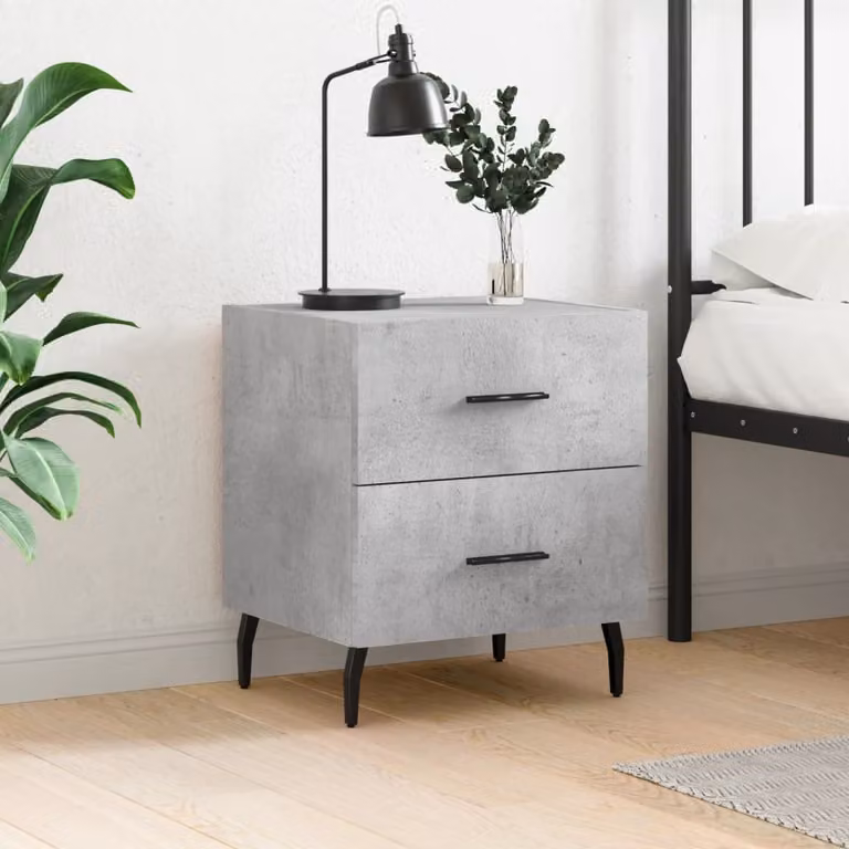 Comodino moderno vidaXL in legno e metallo, Grigio, L 40 cm x P 35 cm x H 47,5 cm