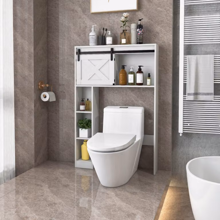 Organizzatore da bagno indipendente Costway con ante scorrevoli e ripiani interni, Bianco